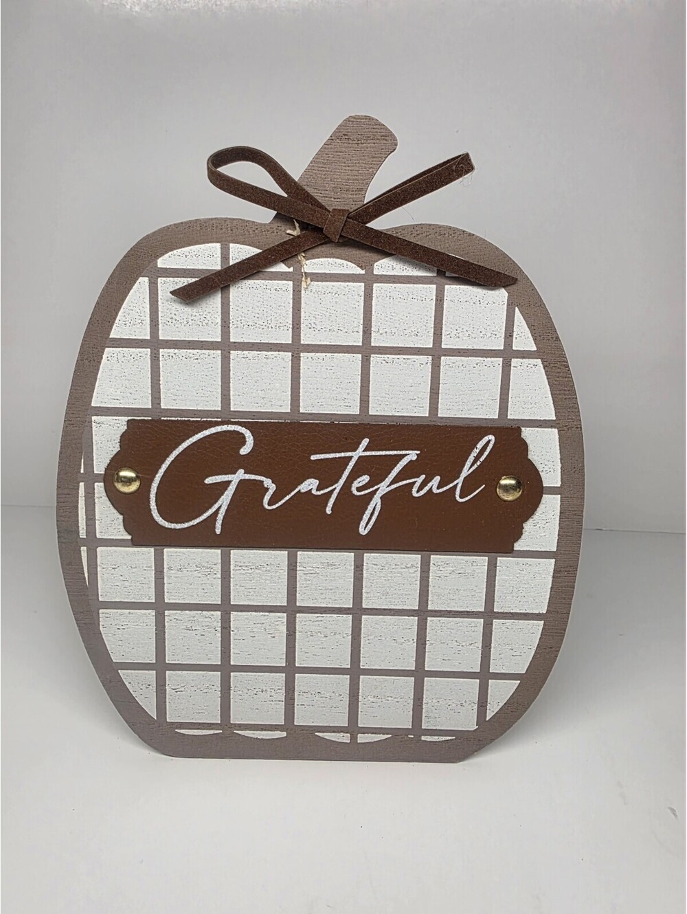 "Grateful" Fall Decor Pumpkin Standing Wood Plaque 8”x7” - NEW